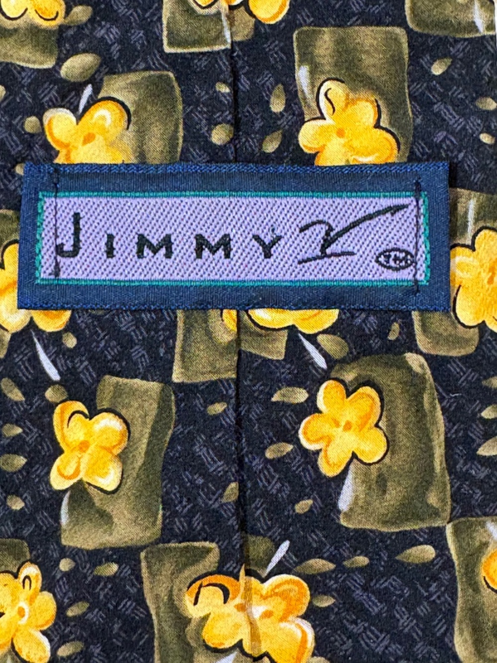 VTG Jimmy V Lesley Visser Collection Silk Tie Clover Geometric Green Yellow